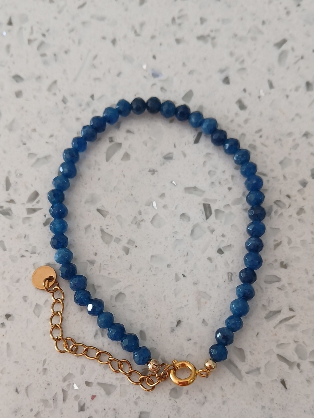Blue Lapis Lazuli Faceted Bead Bracelet with Gold Accent